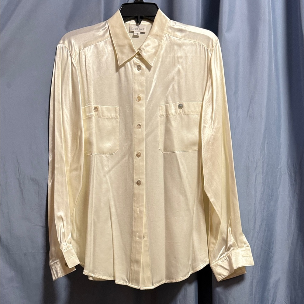 Cream Satin Button-Up Shirt